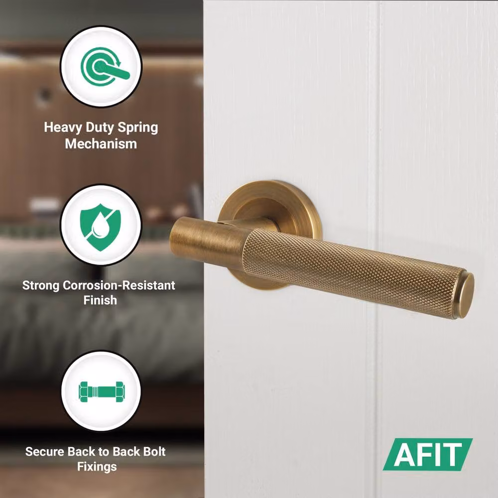 AFIT Antique Brass Knurled Lever Handles with Rose, Latch and Hinges, 5 Pairs, Bronze – 3