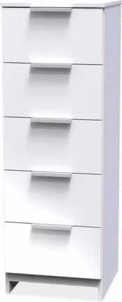 Welcome Furniture Plymouth 5 Drawer Tall Narrow Chest of Drawers in White