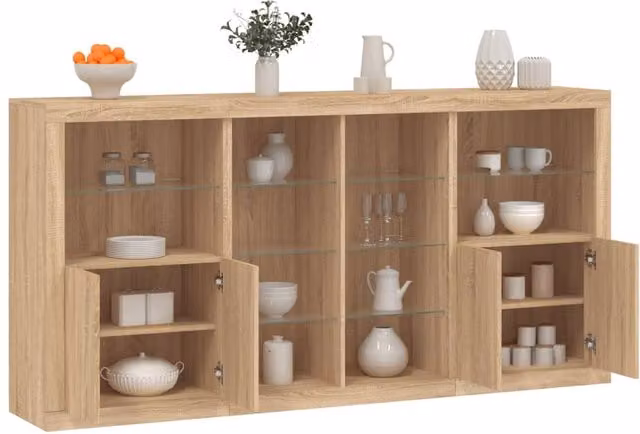 Berkfield Home Modern Sideboard with Integrated LED Lights in Sonoma Oak Brown, W: 202 cm, D: 37 cm, H: 100 cm