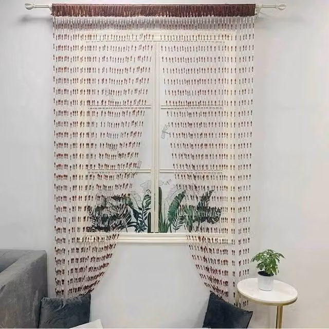 FLAVORA Brown Floral Hanging Fly Screen Door Curtain with Rod Pocket