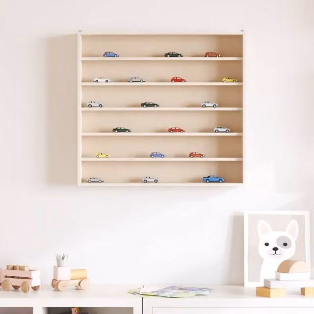 Berkfield Home Wall Mounted Display Cabinet with 6 Shelves, Sand/Brown, W/D/H: 60 x 8.5 x 55 cm