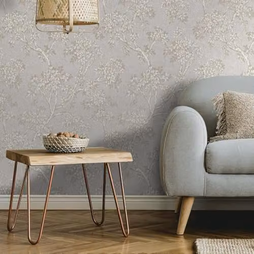 Holden Decor Hawthorn Trailing Tree Textured Blown Vinyl Wallpaper in Grey and Beige with a Light Reflective Finish – 2