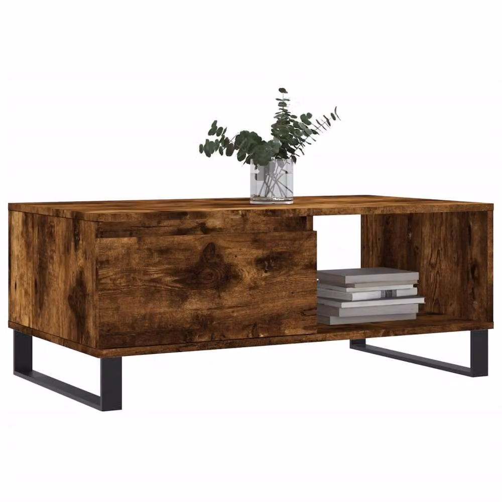 Berkfield Home Modern Rectangular Coffee Table in Smoked Oak Brown, W/D/H: 90 x 50 x 36.5 cm – 3
