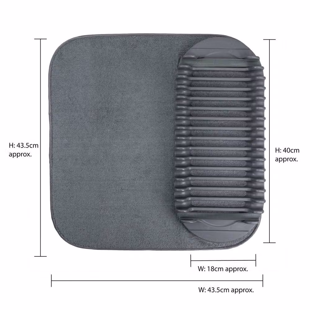 JVL Sesha Foldable Dish Drying Rack and Microfibre Mat Set in Grey – 2