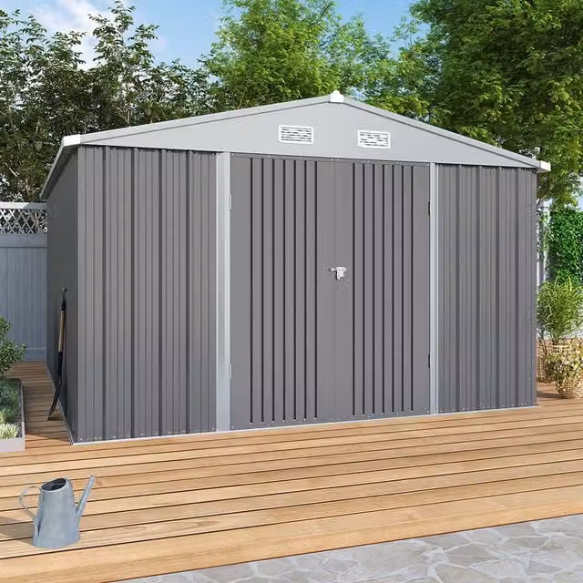 Lifeideas Apex Metal Garden Shed with Roof Vents in Grey and White, W/D/H: 317.6 x 364 x 203.6 cm