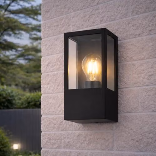 CGC Lighting Dave Black E27 Modern Outdoor Wall Lantern with Transparent Glass Diffuser, IP54 Weatherproof, Black Stainless Steel and Aluminium – 5