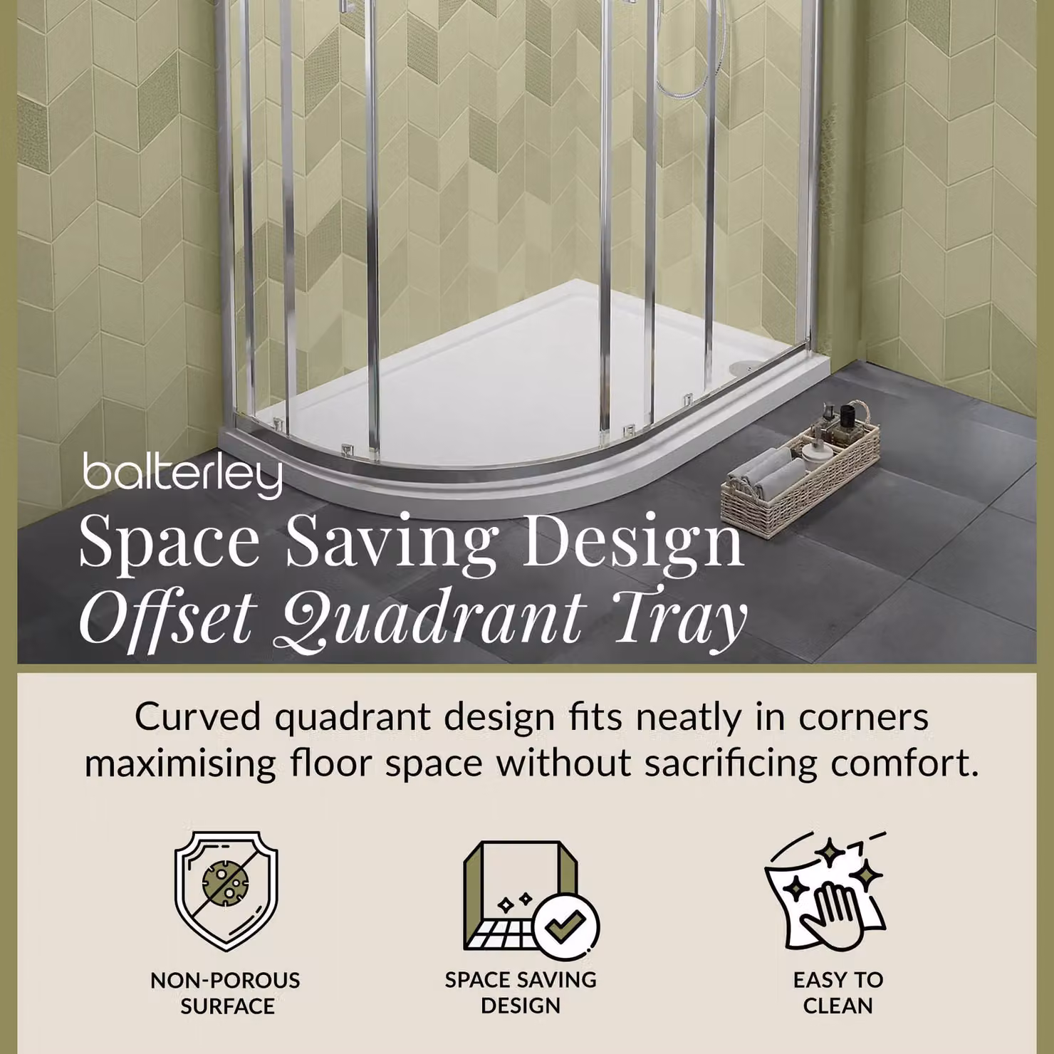 Balterley Premium Left Hand Offset Quadrant Corner Shower Tray in White, W/D: 120 x 80 cm – 2
