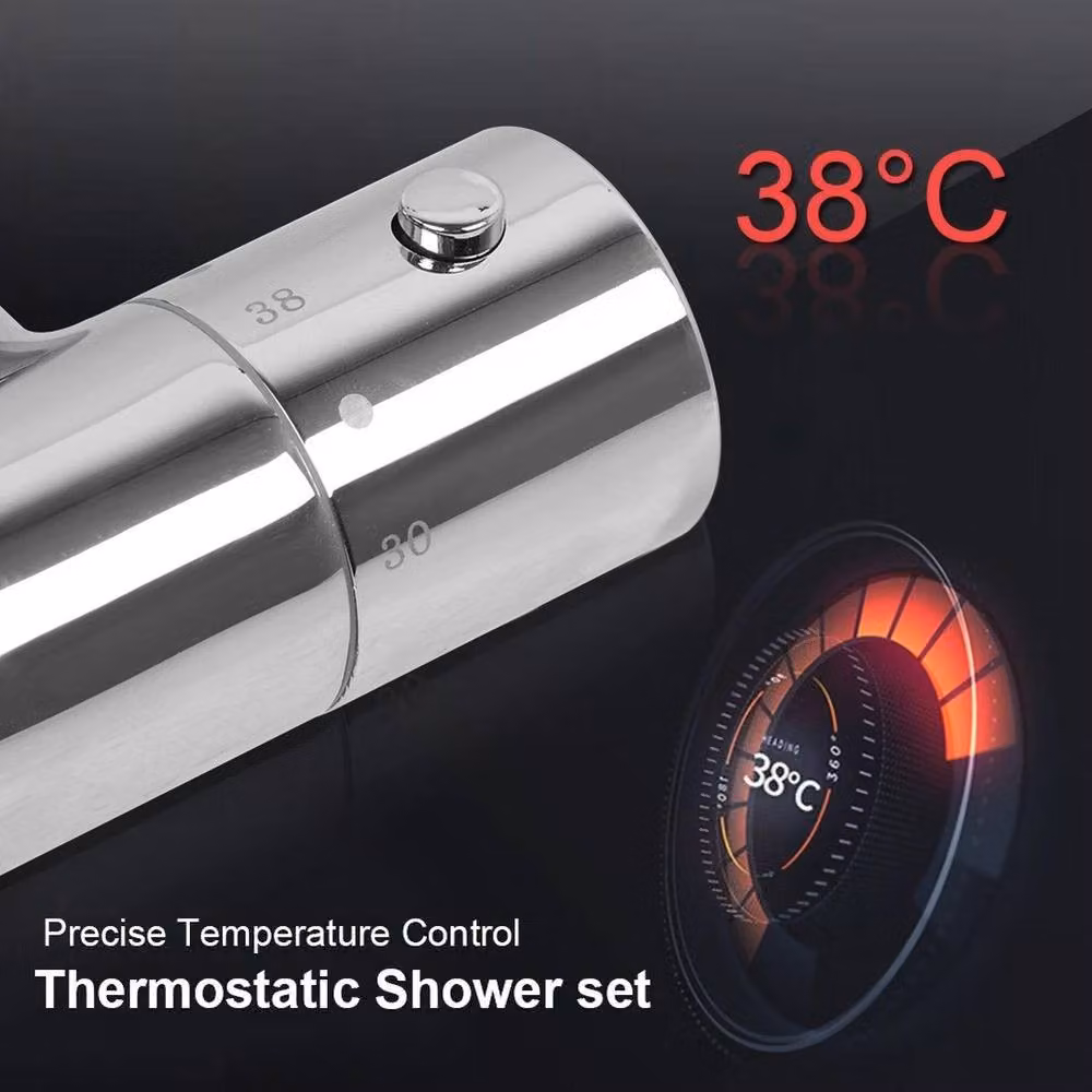 NESTLUNE Dual Outlet Thermostatic Round Shower Bar Mixer in Silver and Chrome, H: 52 cm – 3
