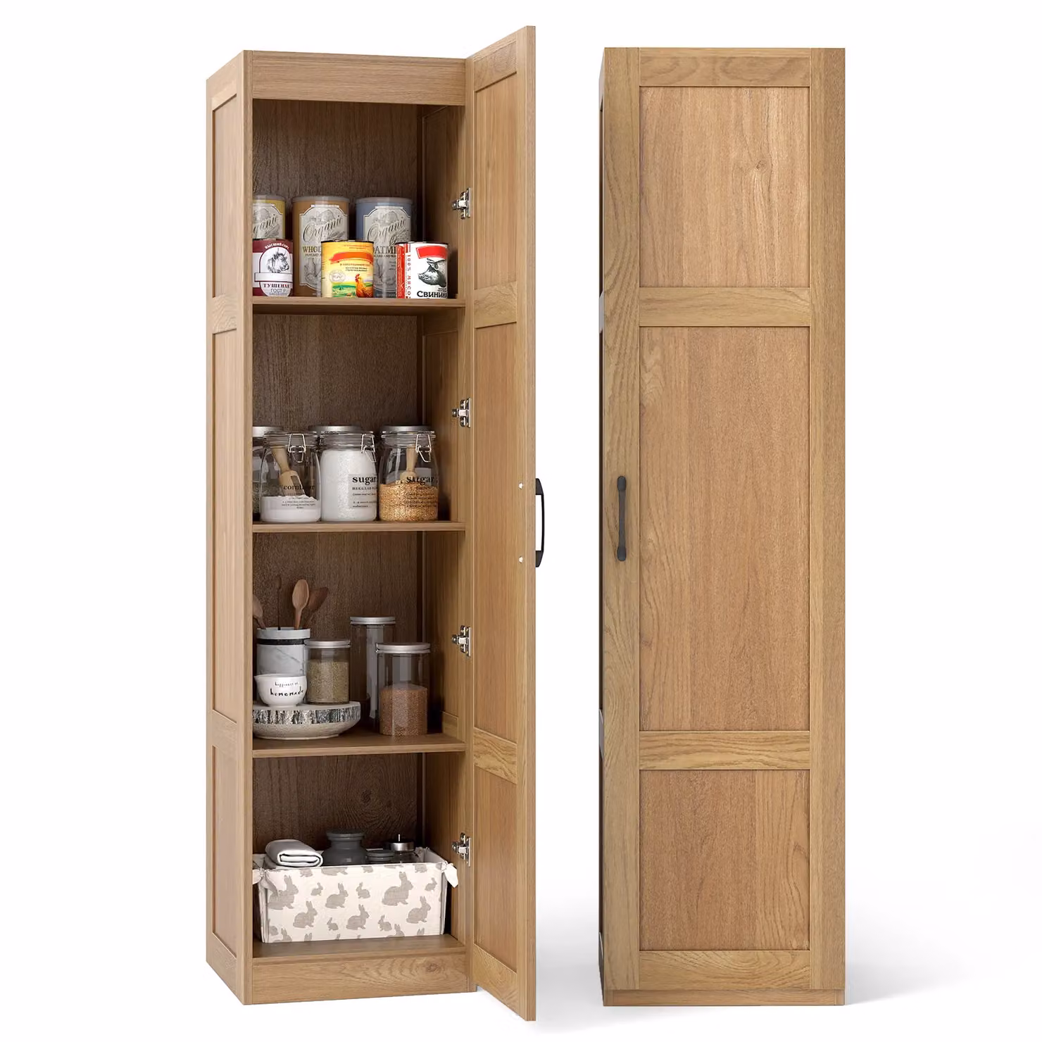 Costway 4-Tier Freestanding Tall Storage Cabinet with Hinged Doors in Sand Wood Finish, H 150 cm x W 40 cm x D 40 cm – 3
