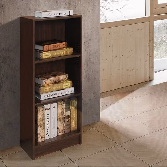 Timber Art Design UK Medium Narrow Modern Bookcase in Brown with Adjustable Shelves and Back Panel