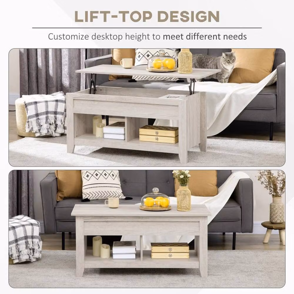 NESTLUNE Modern Lift Top Coffee Table with Hidden Storage in Beige, W: 100 cm, D: 15 cm, H: 15 cm – 3