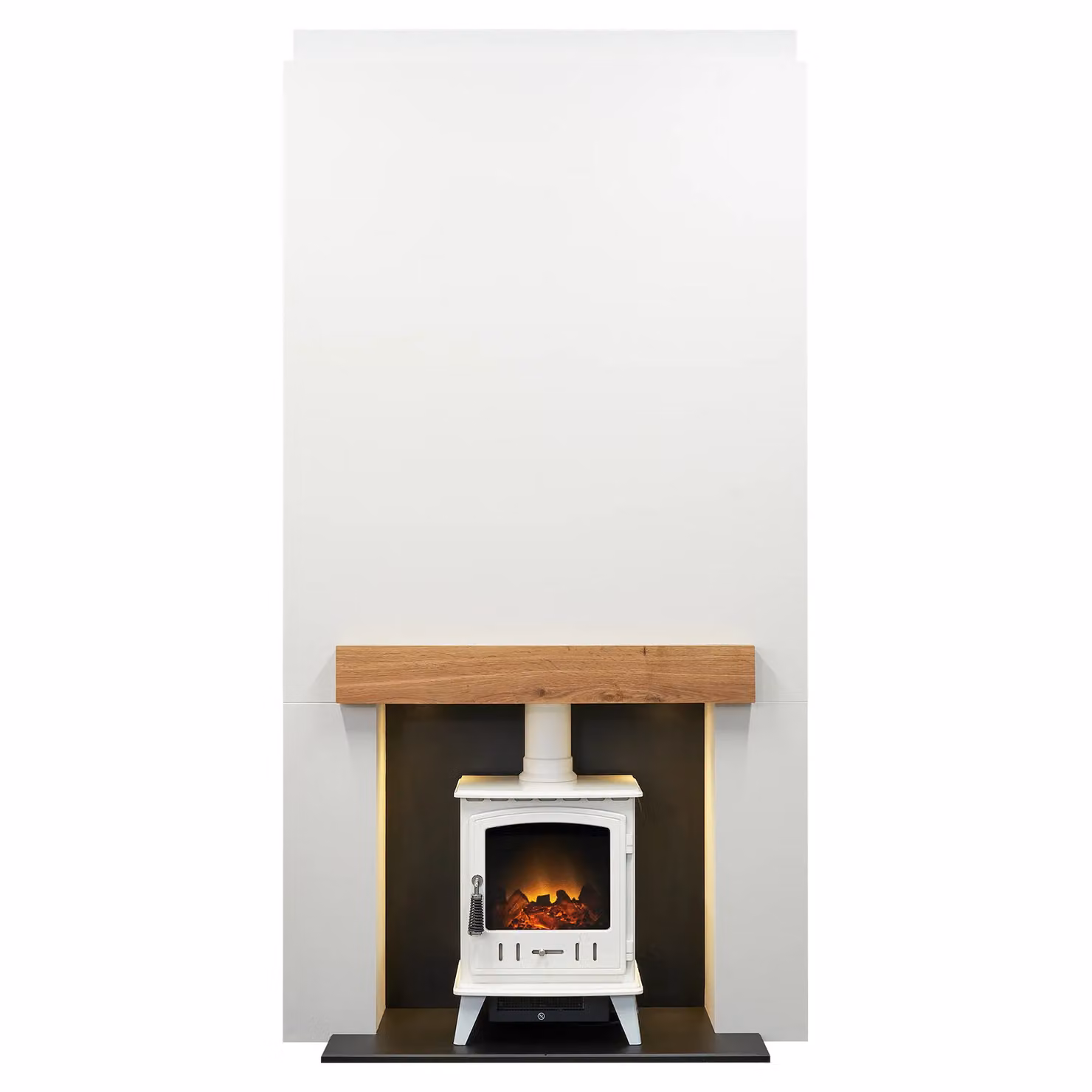 Acantha Fires & Fireplaces Pre-Built Media Wall 1 with Aviemore Electric Stove in White, H 225 cm x W 180 cm x D 43.3 cm – 2
