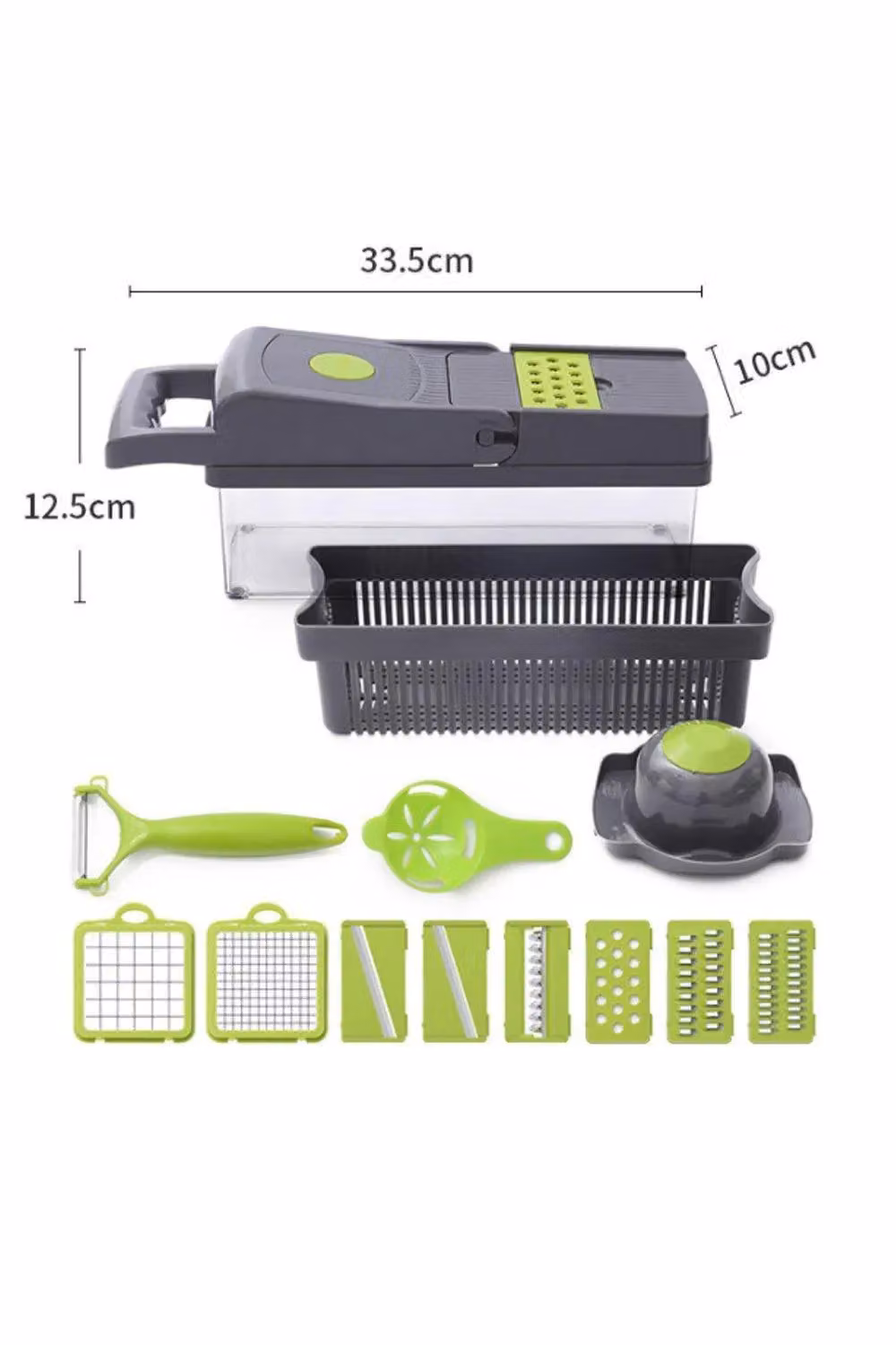H&O Direct 14-Piece Multifunctional Kitchen Food Slicer, Chopper and Cutter Set with 8 Blades and Peeler in Grey – 2