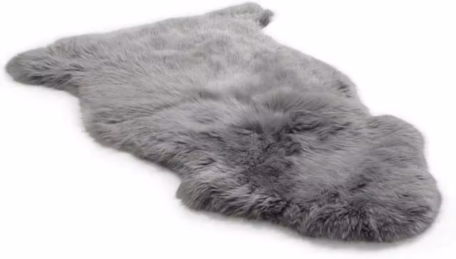 Infinity Leather Grey Genuine Sheepskin Natural Soft Fluffy Real Wool Rug W: 90 cm, D: 60 cm