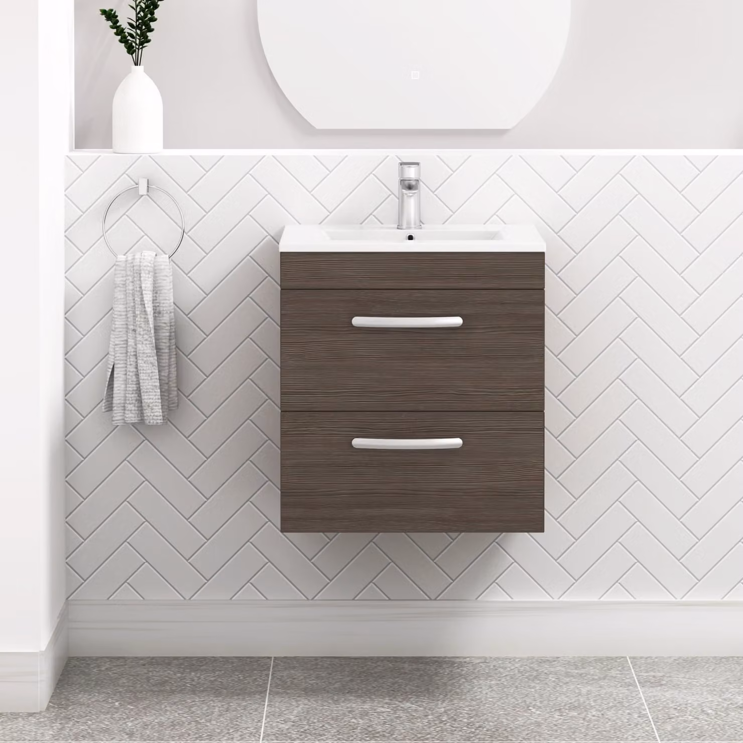 Royal Bathrooms Turin 500mm Wall Hung Vanity Unit in Grey Elm with 2 Drawers