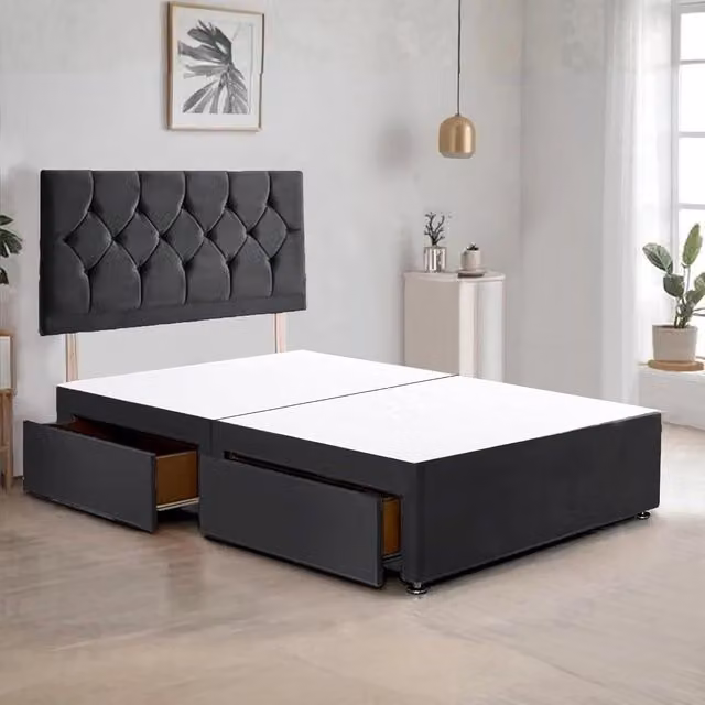 Bed Time UK Ziggy Plush Velvet Divan Bed Frame with 2 Drawers and 20 inch Headboard in Black, W/D/H: 90 x 190 cm – 1