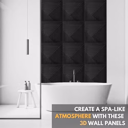 Novecrafto 3D Chevron Line Design Wall Panels, Matte Black Interior Cladding, 6 Sheets, W/D/H: 50 x 50 x 50 cm – 9