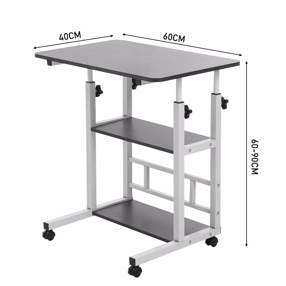 ExtraStar Height Adjustable Mobile Overbed Table with 3 Shelves in Black – 3