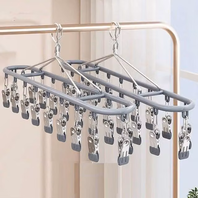 Nordara 2-Pack Sock Dryer and Clothes Drying Hanger with Clips in Grey