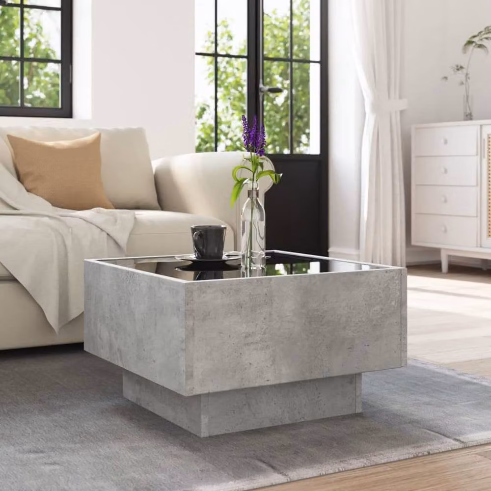 Berkfield Home Modern Square Coffee Table with LED in Concrete Grey, W/D/H: 50 x 50 x 30 cm – 2