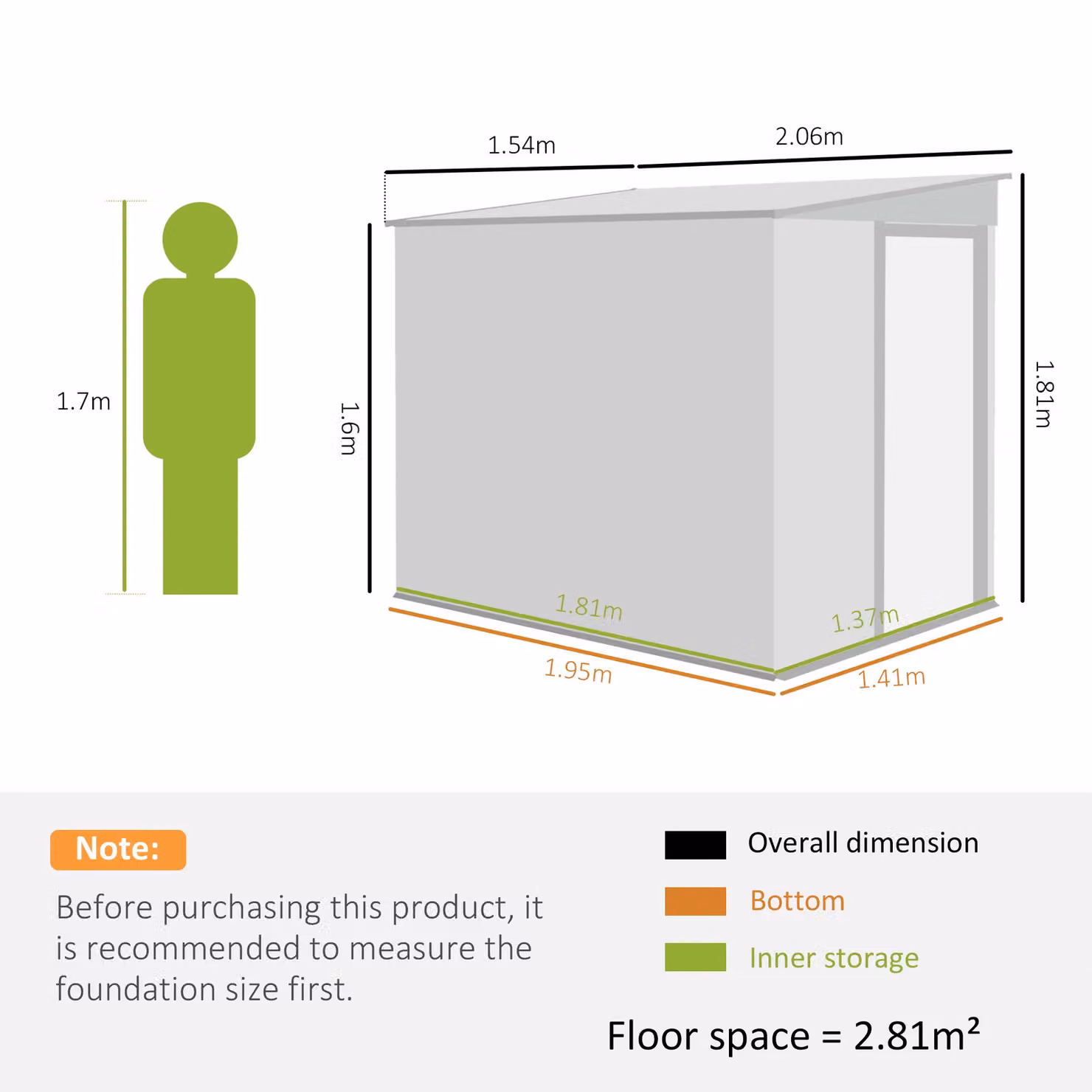 OUTSUNNY Dark Grey Metal Lean-to Garden Tool Shed with Foundation, W/D/H: 213.36 x 152.4 x 181 cm – 3