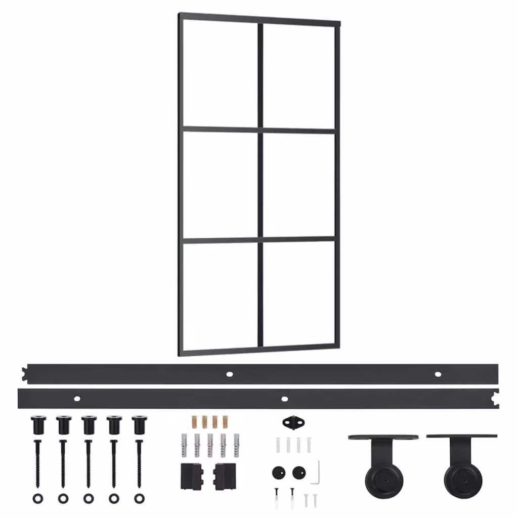 Berkfield Home Black Industrial Sliding Glass and Aluminium Door with Hardware Set, W: 102 cm, H: 205 cm – 2