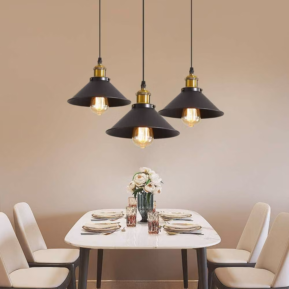COMELY 3-Light Vintage Metal Pendant Light in Black with E27 Fitting – 2
