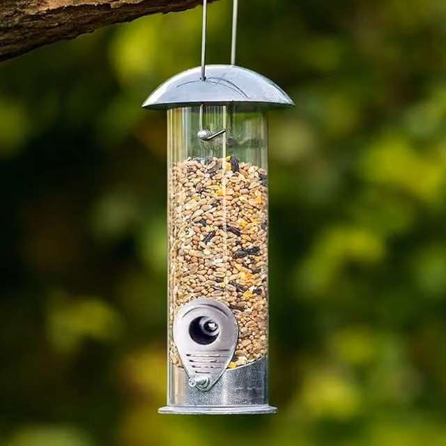 Garden Mile Silver Hanging Bird Seed Feeder Garden Feeding Station
