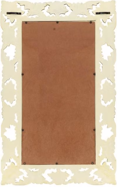 Berkfield Home Hand Carved Rectangular Wall Mirror in Off-White Solid Mango Wood W: 80 cm, H: 50 cm – 1