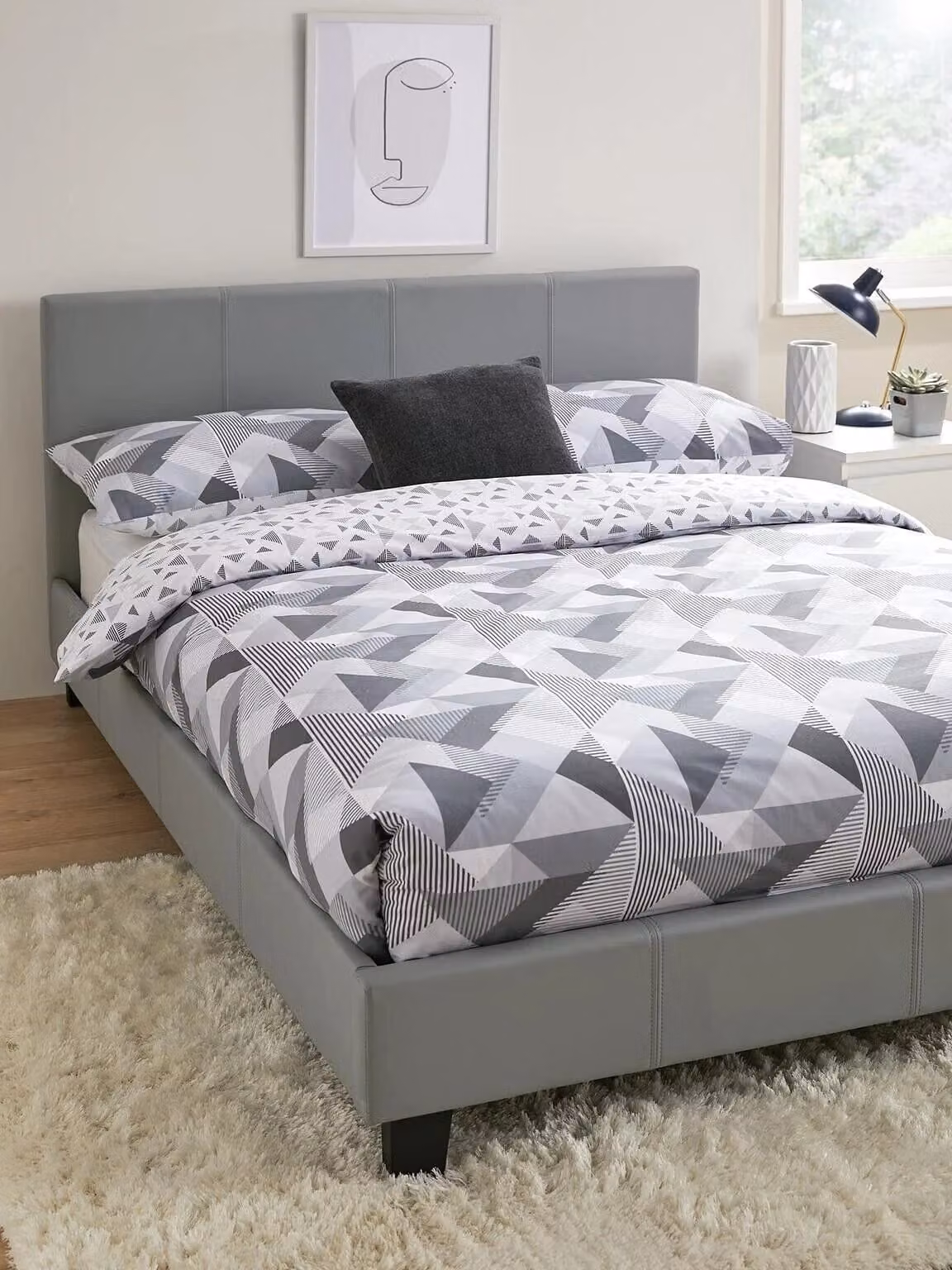 Everyday Marston Upholstered Single Bed Frame in Grey Faux Leather