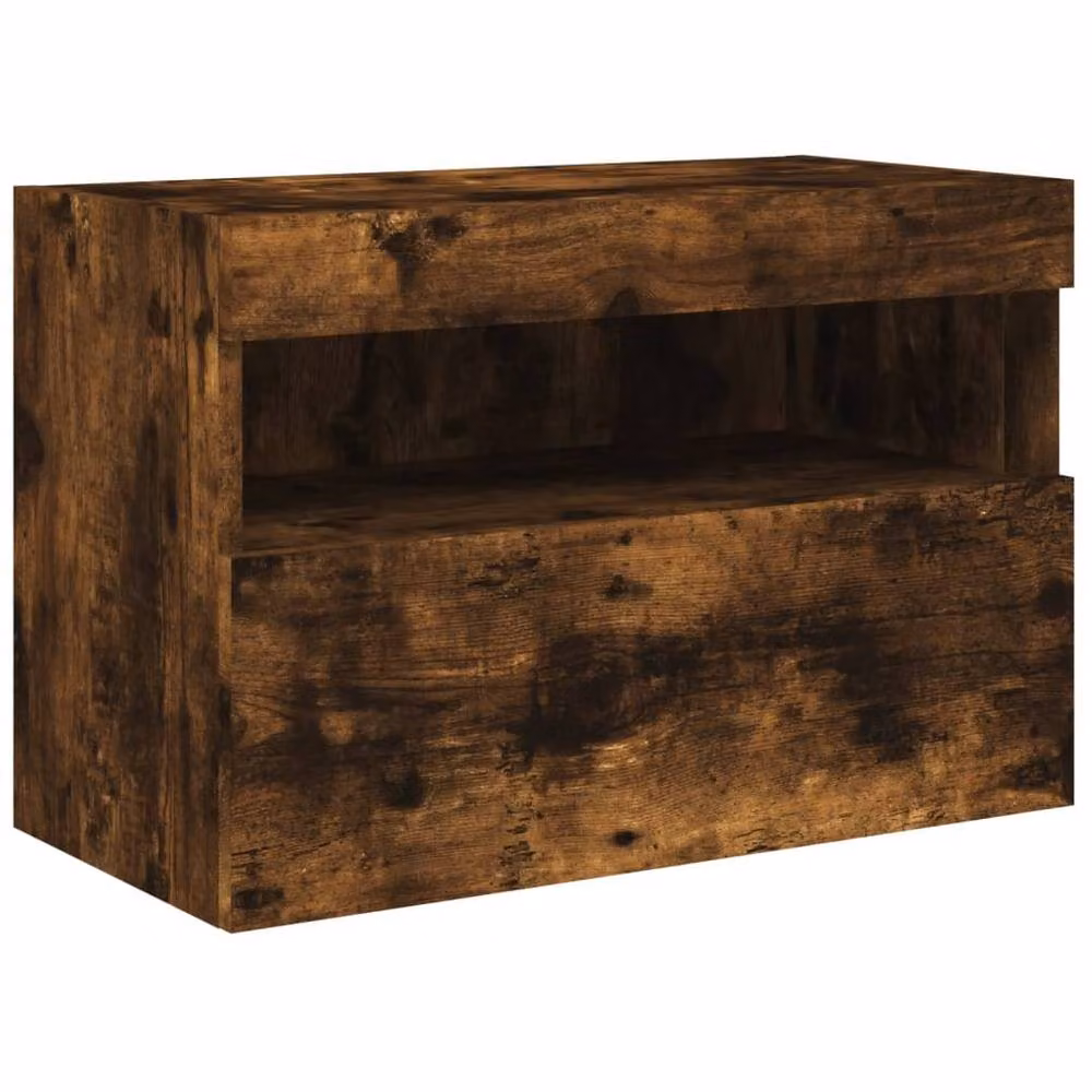 Berkfield Home Modern Wall Mounted TV Cabinet with Integrated LED Lights in Smoked Oak Brown, W: 60 cm, D: 40 cm, H: 40 cm – 3