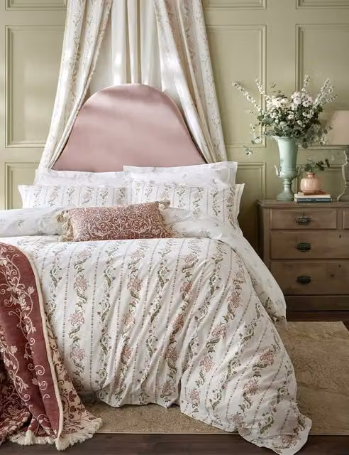 Historic Royal Palaces Striped Pure Cotton Percale Bedding Set, Light Pink and White Mix, 90 x 190 cm