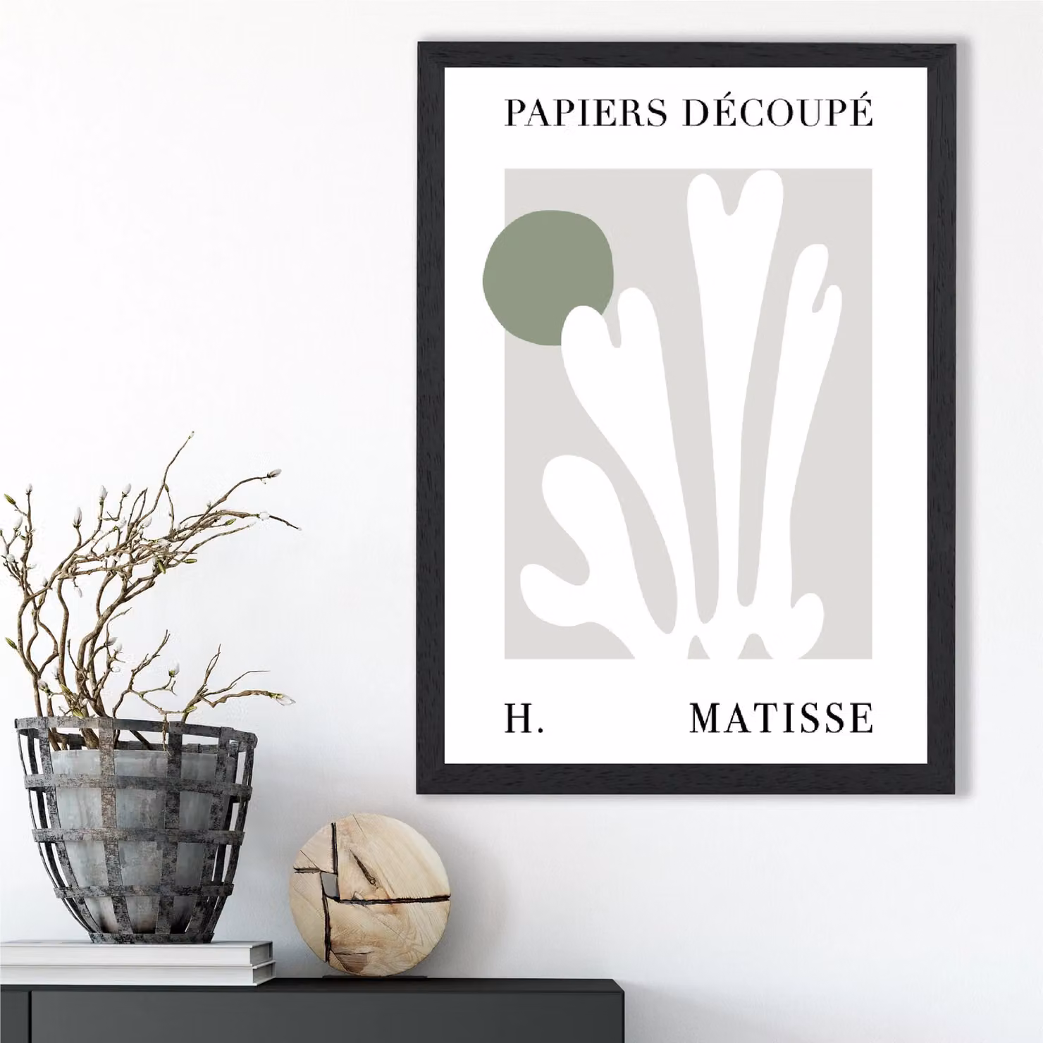 ARTZE Matisse Floral Cutout Sage Green Framed Print with Black Frame – 2