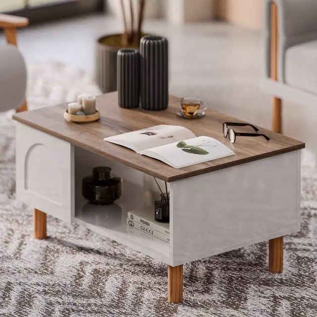 Decorotika Bohem Coffee Table in White and Walnut