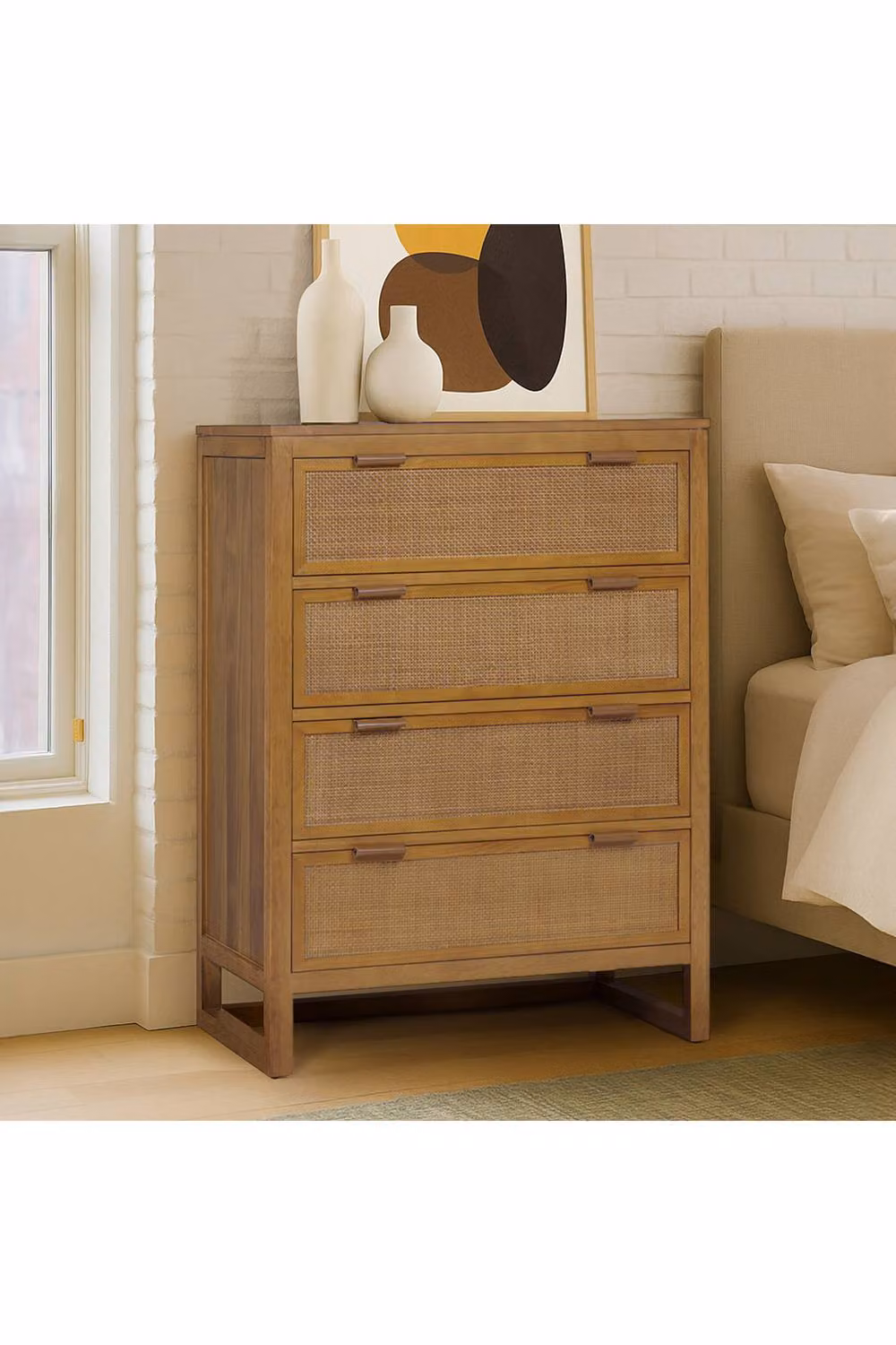 Teamson Home Hatteras 4 Drawer Bedroom Dresser with Rattan Inset Drawers in Natural Acacia Veneer Finish – 2