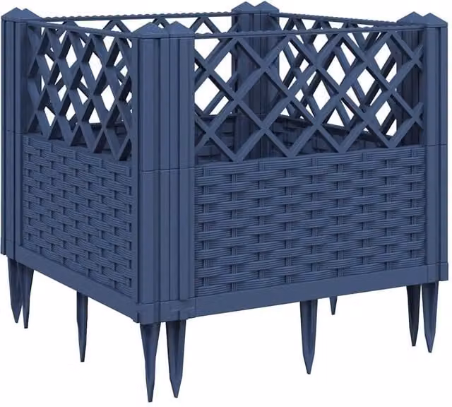 Berkfield Home Garden Planter with Pegs in Blue and Grey, W/D/H: 43.5 x 43.5 x 43.5 cm