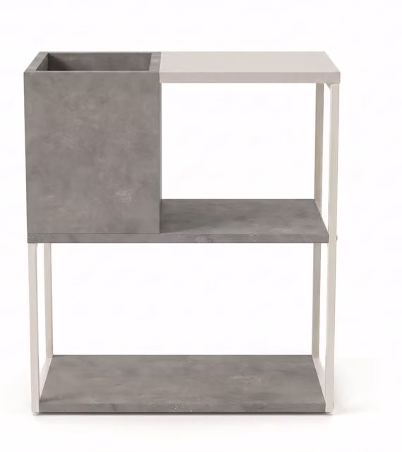 Decortie Tania Side Table with Cube Storage and Open Shelves in Retro Grey