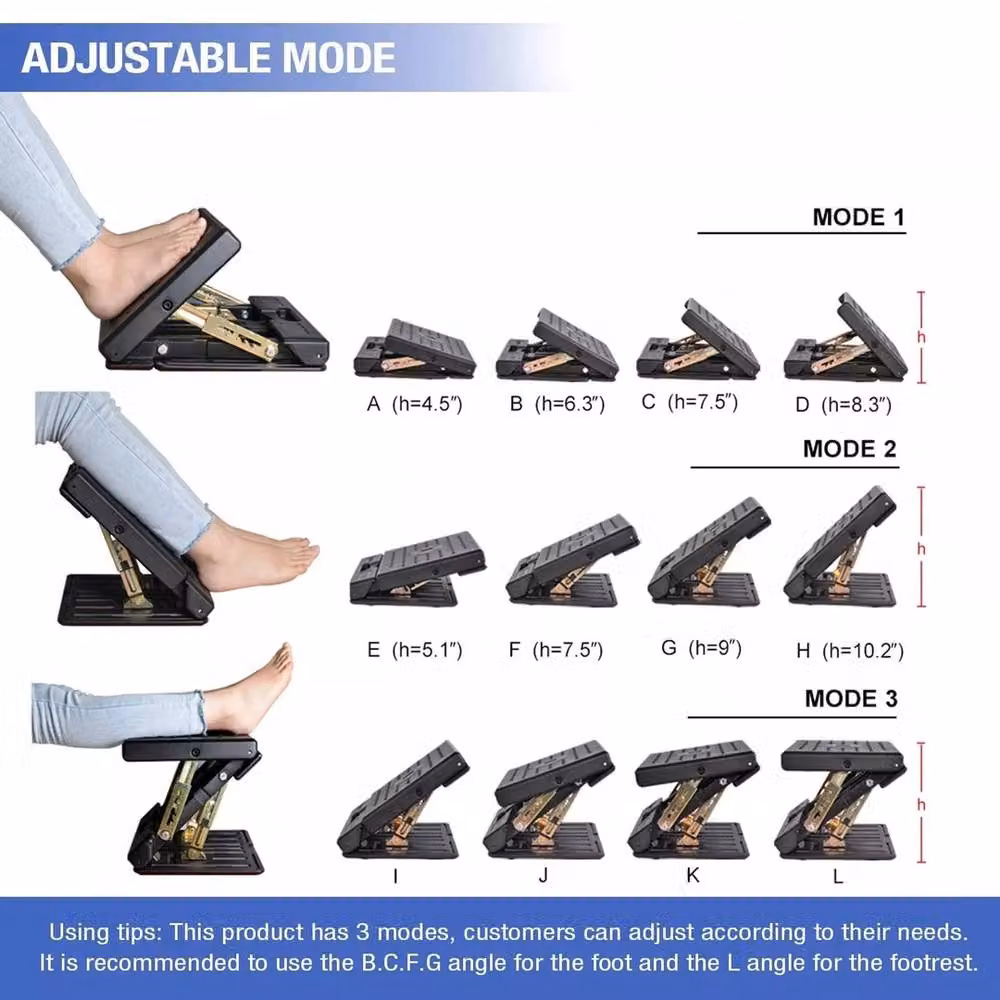VOGREX 4 Level Adjustable Under Desk Massage Footrest in Black and Multicolour – 4