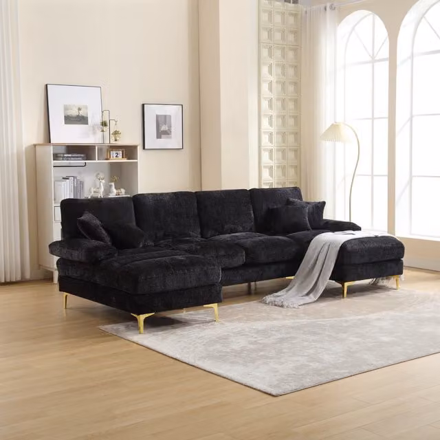 Aosom UK Elegant U-Shaped Modular Sectional Sofa in Black with Scatter Cushions, W: 272 cm, D: 136 cm, H: 88 cm – 1