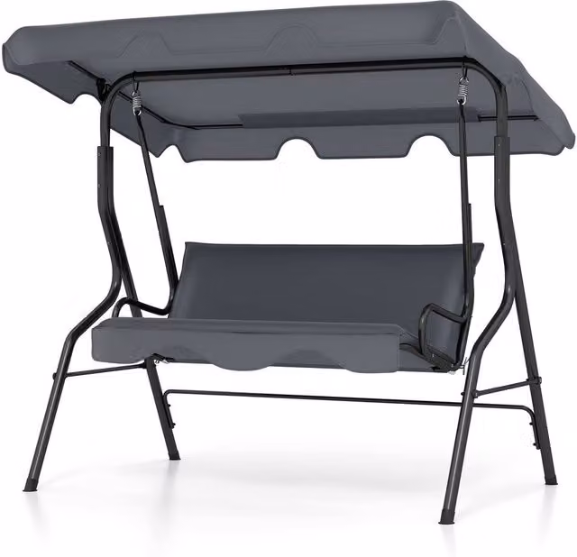 Gymax 3-Seater Canopy Swing Chair with Weatherproof Cushions in Grey