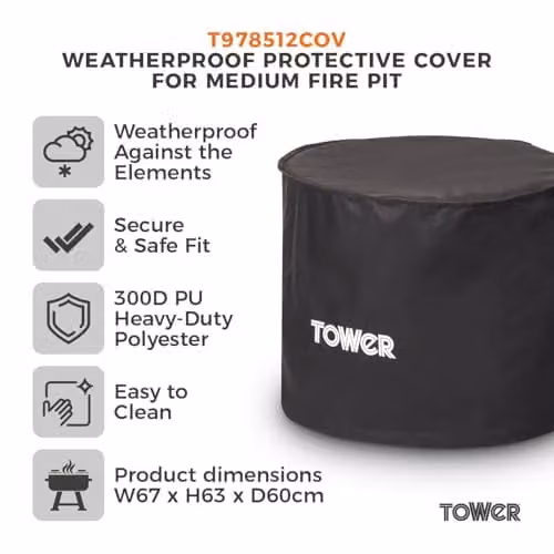 Tower Black Charcoal Grill Cover, W67 x D60 x H63 cm – 2
