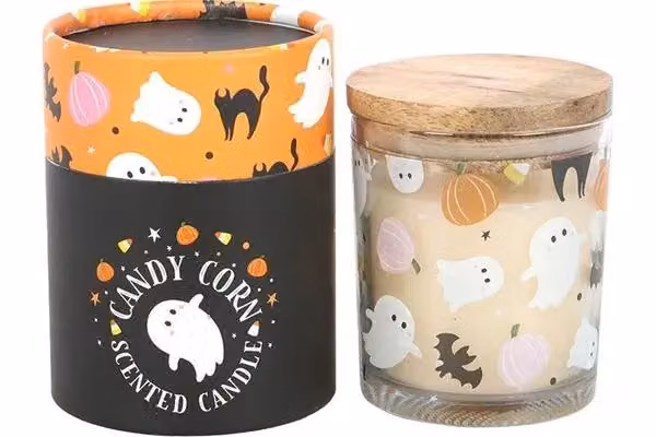 KDMD Sweet & Spooky Candy Corn Tabletop Candle in White – 2
