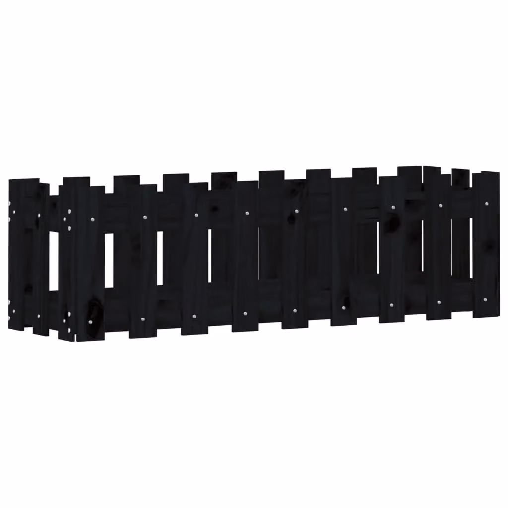 Berkfield Home Garden Raised Bed with Fence Design in Black, Solid Wood Pine, W/D/H: 100 x 30 x 30 cm – 2