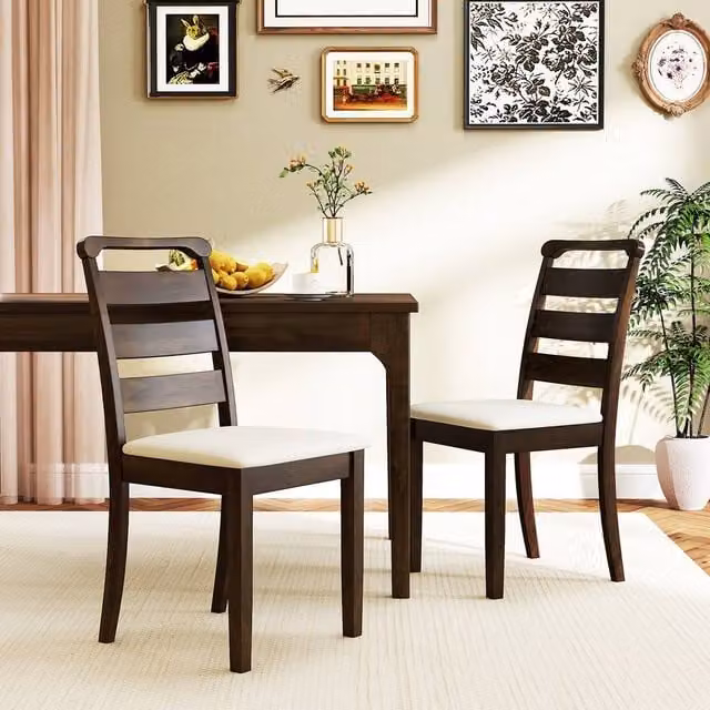 Costway Set of 2 Modern Upholstered Farmhouse Dining Chairs in Brown