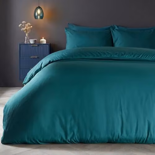 OHS Teal Microfibre Polyester Duvet Cover and Pillowcase Set, King Size, 180 x 200 cm, Pillowcases 50 x 75 cm