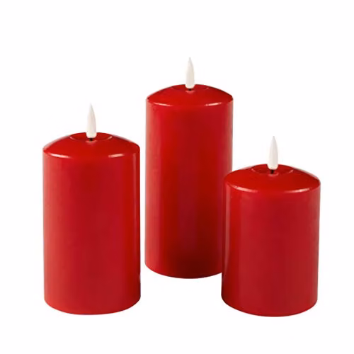 Lights4fun TruGlow Set of 3 Red Wax Pillar LED Candles with Timer and Flicker Effect – 3
