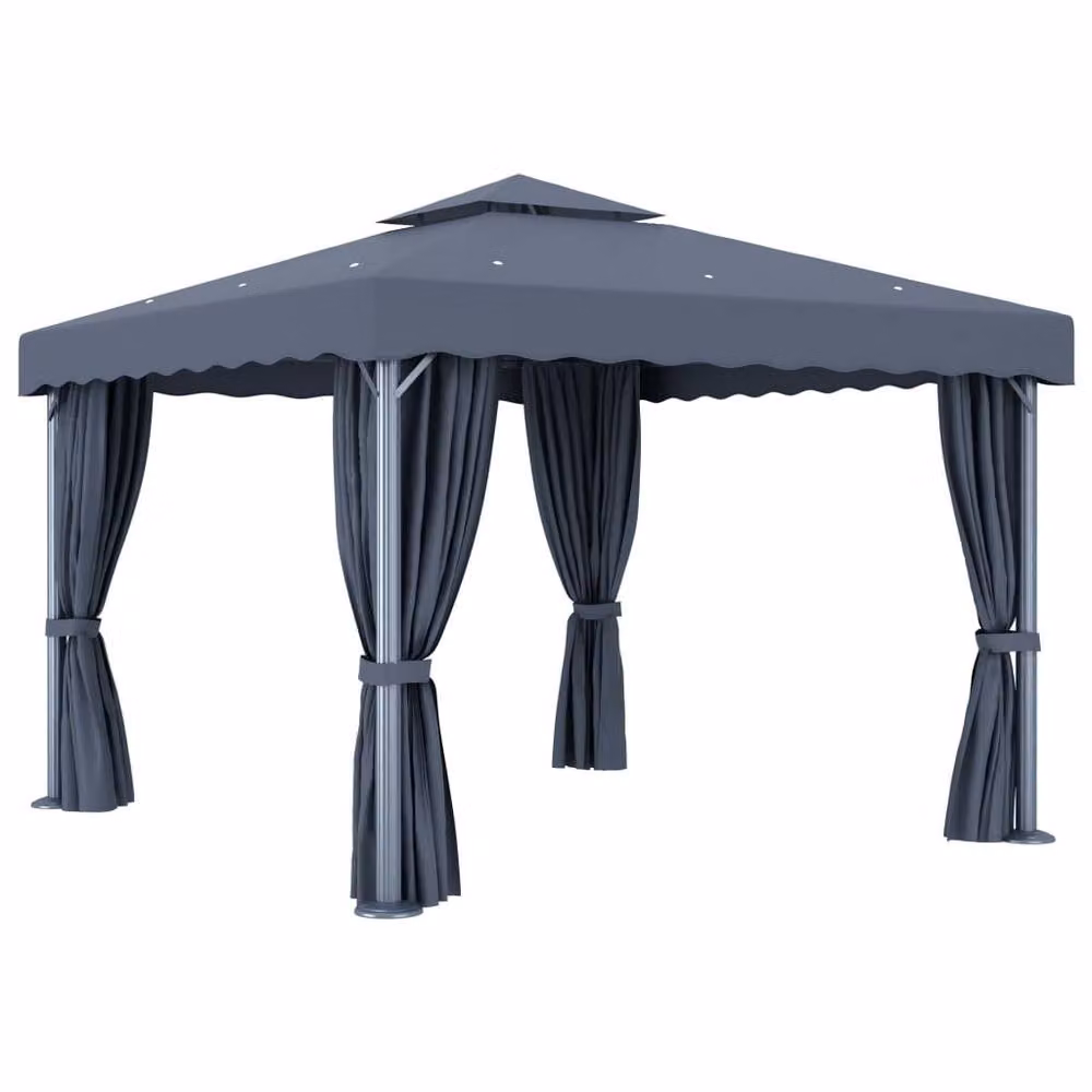 Berkfield Home Gazebo with Curtains and LED String Lights, Anthracite Dark Grey, W: 300 cm, D: 300 cm, H: 270 cm – 4