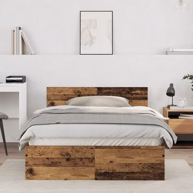 Berkfield Home Solid Wood Bed Frame with Headboard in Brown, W/D/H: 120 x 190 cm