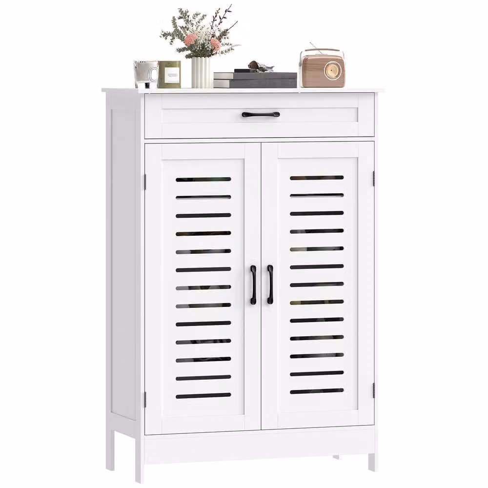 STILVORA Modern White Shoe Cabinet with Drawer and Hinged Doors, W/D/H: 78.0 x 37.0 x 115.8 cm – 3