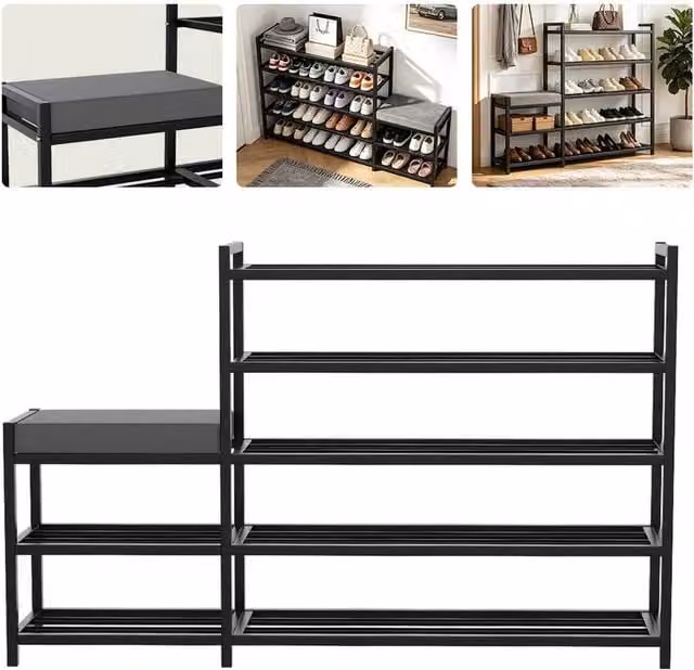 KORVIXA 5 Tier Metal Shoe Storage Rack Organiser in Black, Width: 90 cm – 1